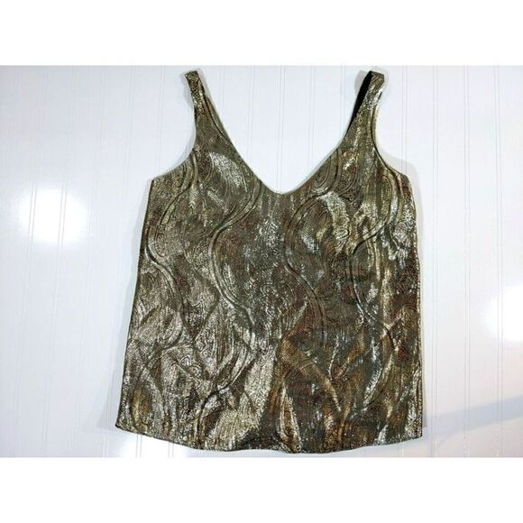 J. Crew Silk Blend Tank Women Metallic Foil Sleeveless Flowy V-Neck Sz 0 - Picture 2 of 8